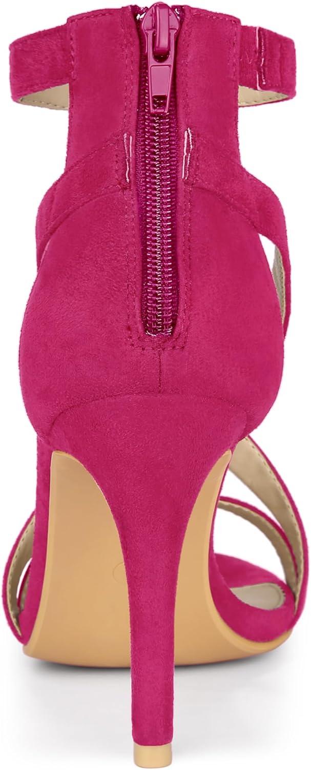 imageAllegra K Womens Zipper Ankle Strap Stiletto Heel SandalsHot Pink