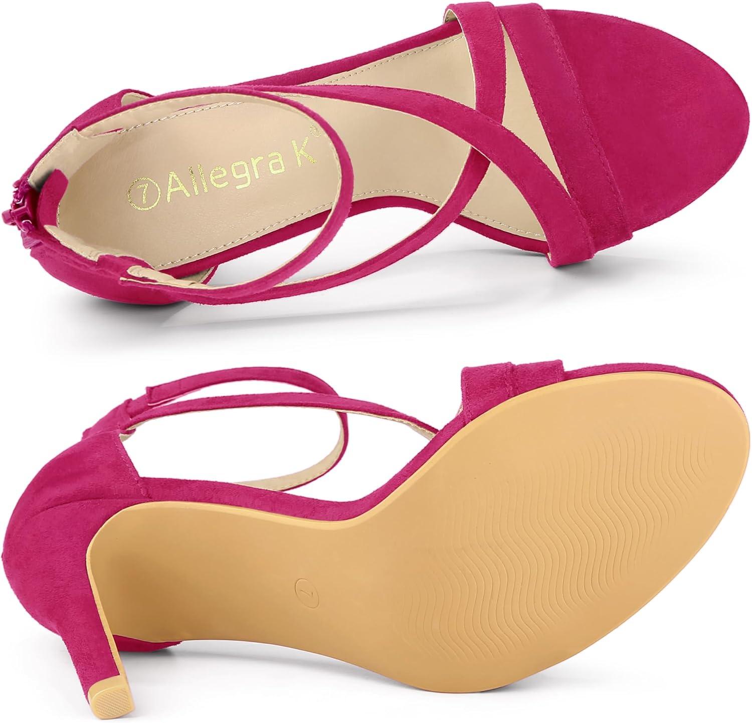 imageAllegra K Womens Zipper Ankle Strap Stiletto Heel SandalsHot Pink