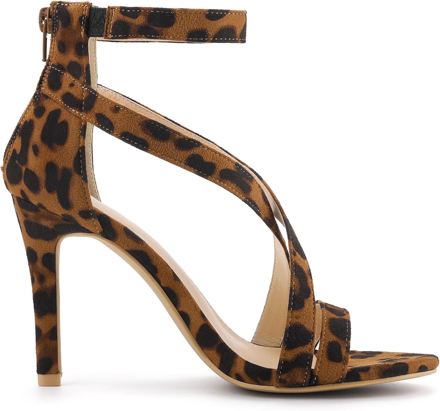 imageAllegra K Womens Zipper Ankle Strap Stiletto Heel SandalsLeopard