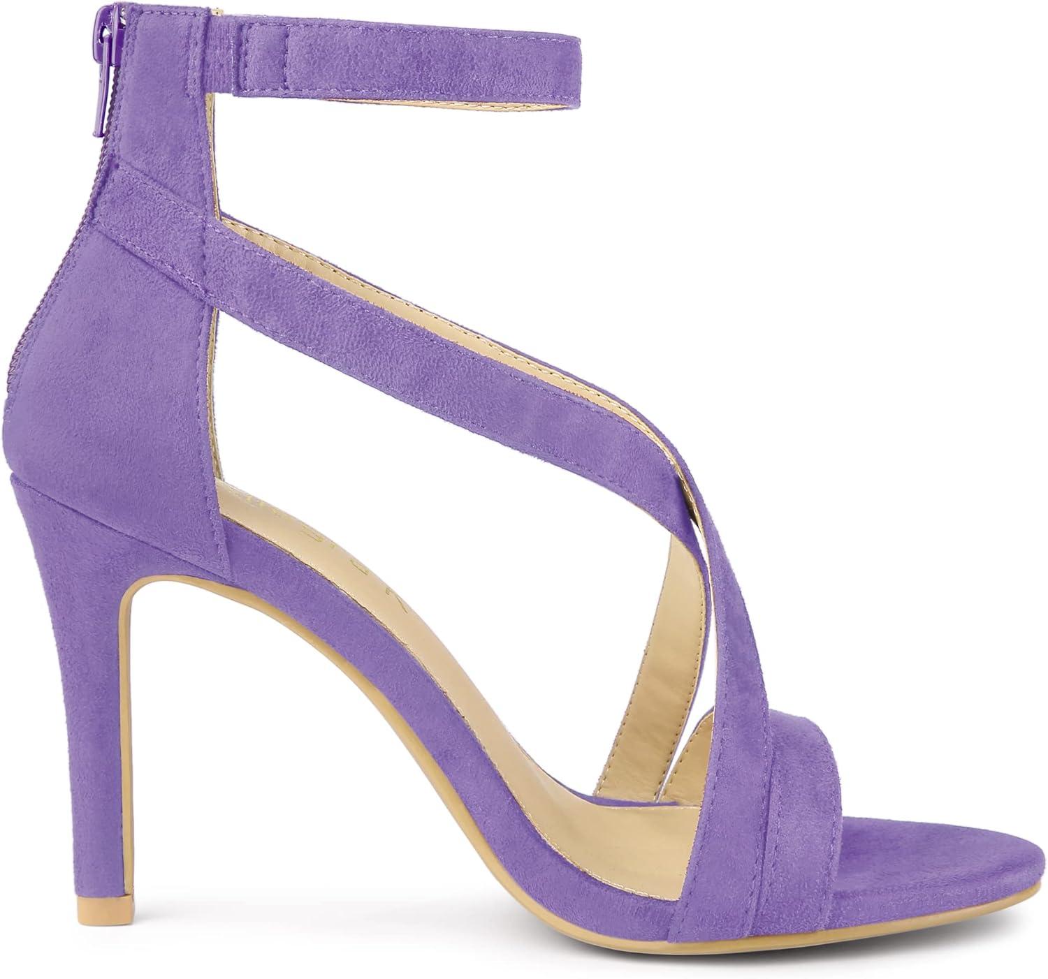 imageAllegra K Womens Zipper Ankle Strap Stiletto Heel SandalsLight Purple