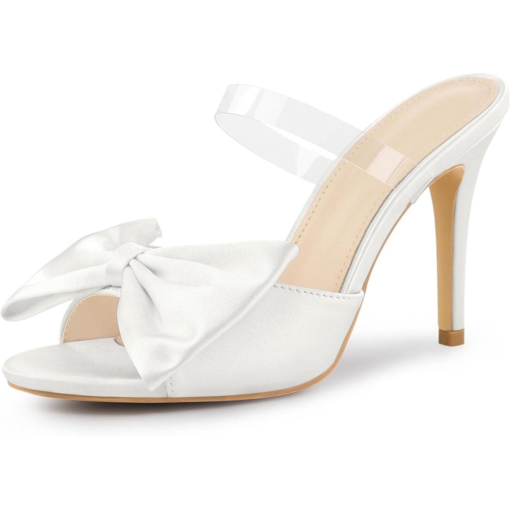imageAllegra K Womens Bow Sandal Stiletto Heels Mules Heel SandalsWhite