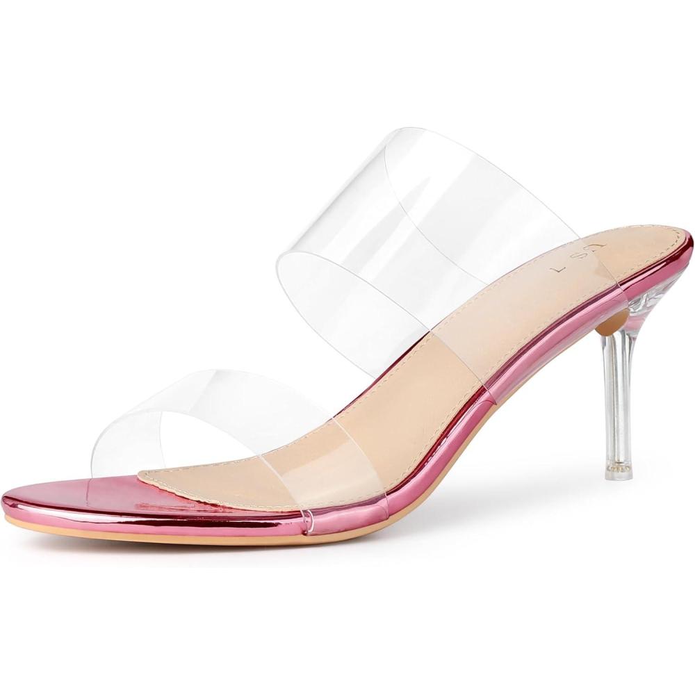 imageAllegra K Womens Clear Slide Stiletto Heel Clear SandalsPink