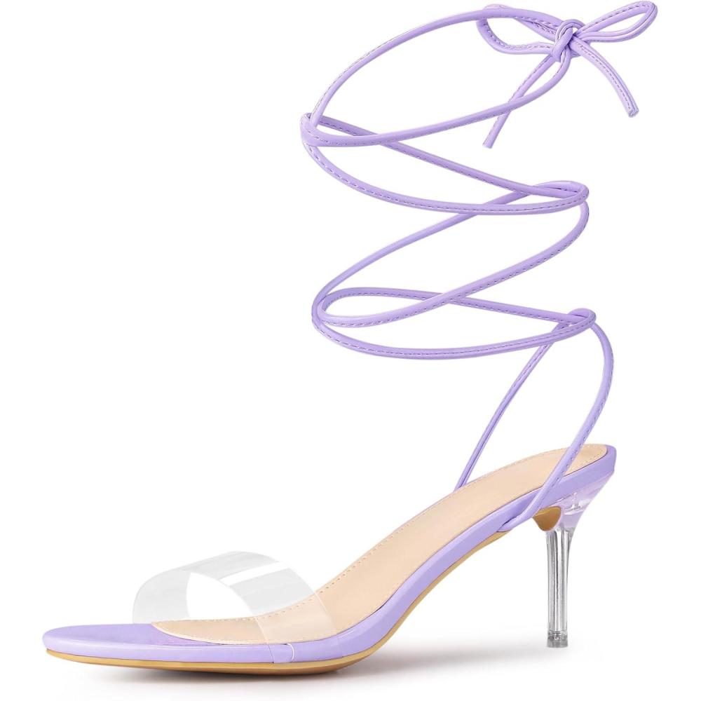 imageAllegra K Womens Clear Strap Lace Up Stiletto Heels SandalsPurple