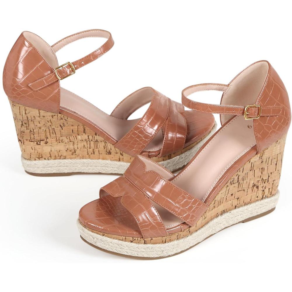 imageAllegra K Womens Cork Wedges Platform Wedge Heel SandalsBrown
