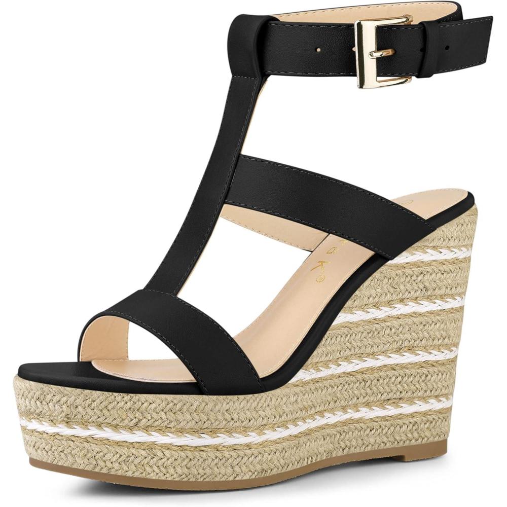 imageAllegra K Womens Espadrille Strappy Platform Wedges SandalsBlack
