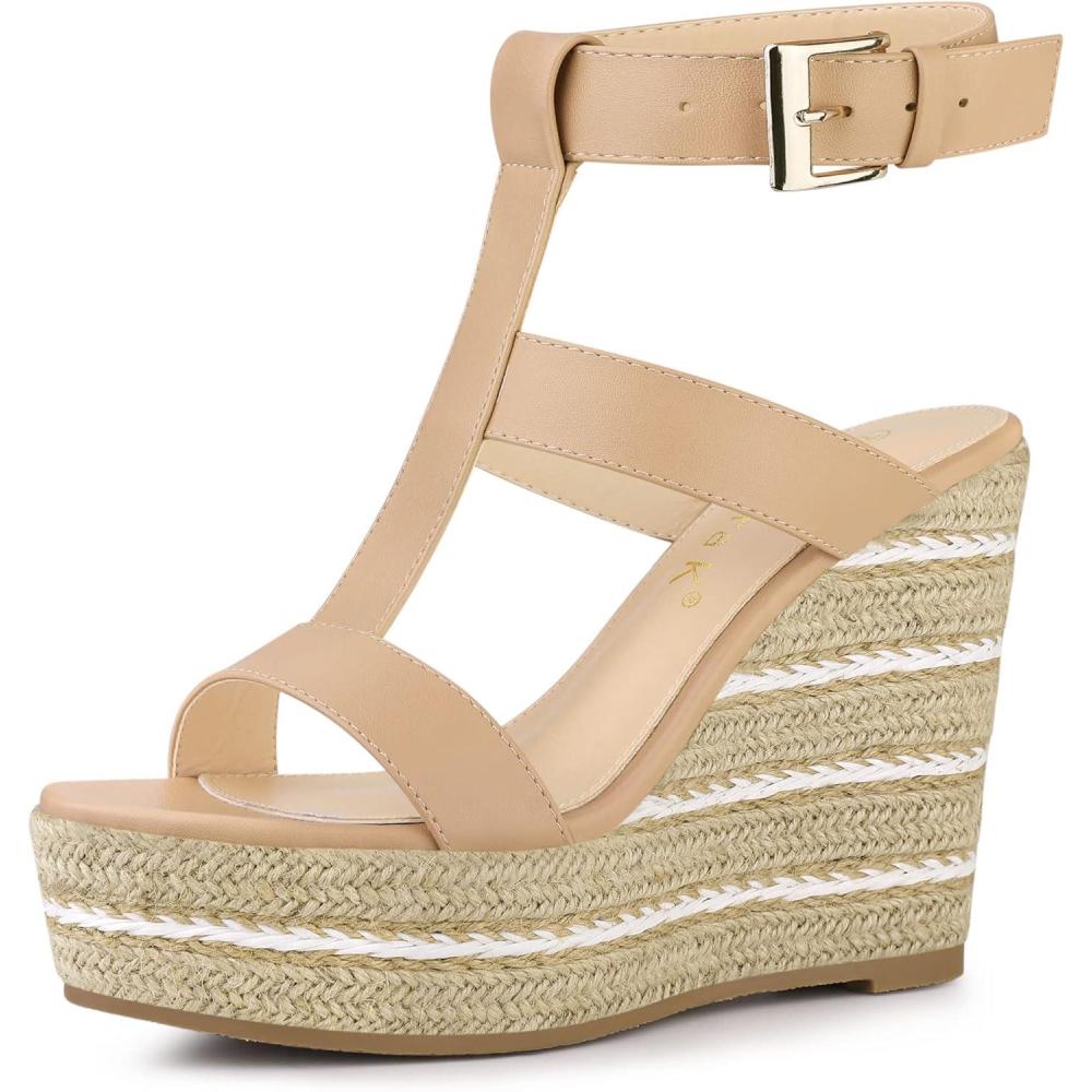imageAllegra K Womens Espadrille Strappy Platform Wedges SandalsNude