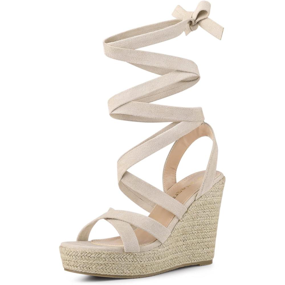 imageAllegra K Womens Espadrilles Platform Heels Lace Up Wedge SandalsBeige