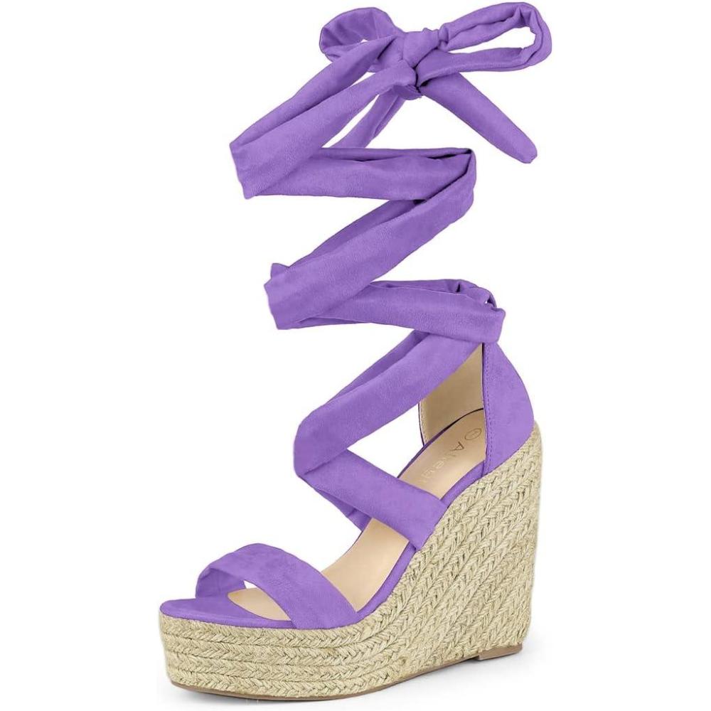 imageAllegra K Womens Espadrilles Platform Sandals Lace Up Open Toe Wedges HeelsPurple