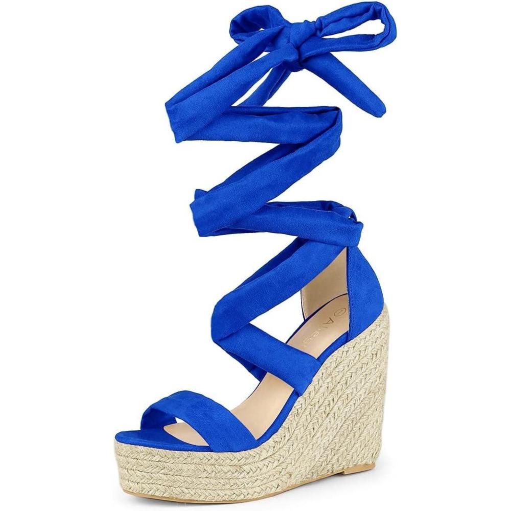 imageAllegra K Womens Espadrilles Platform Sandals Lace Up Open Toe Wedges HeelsRoyal Blue