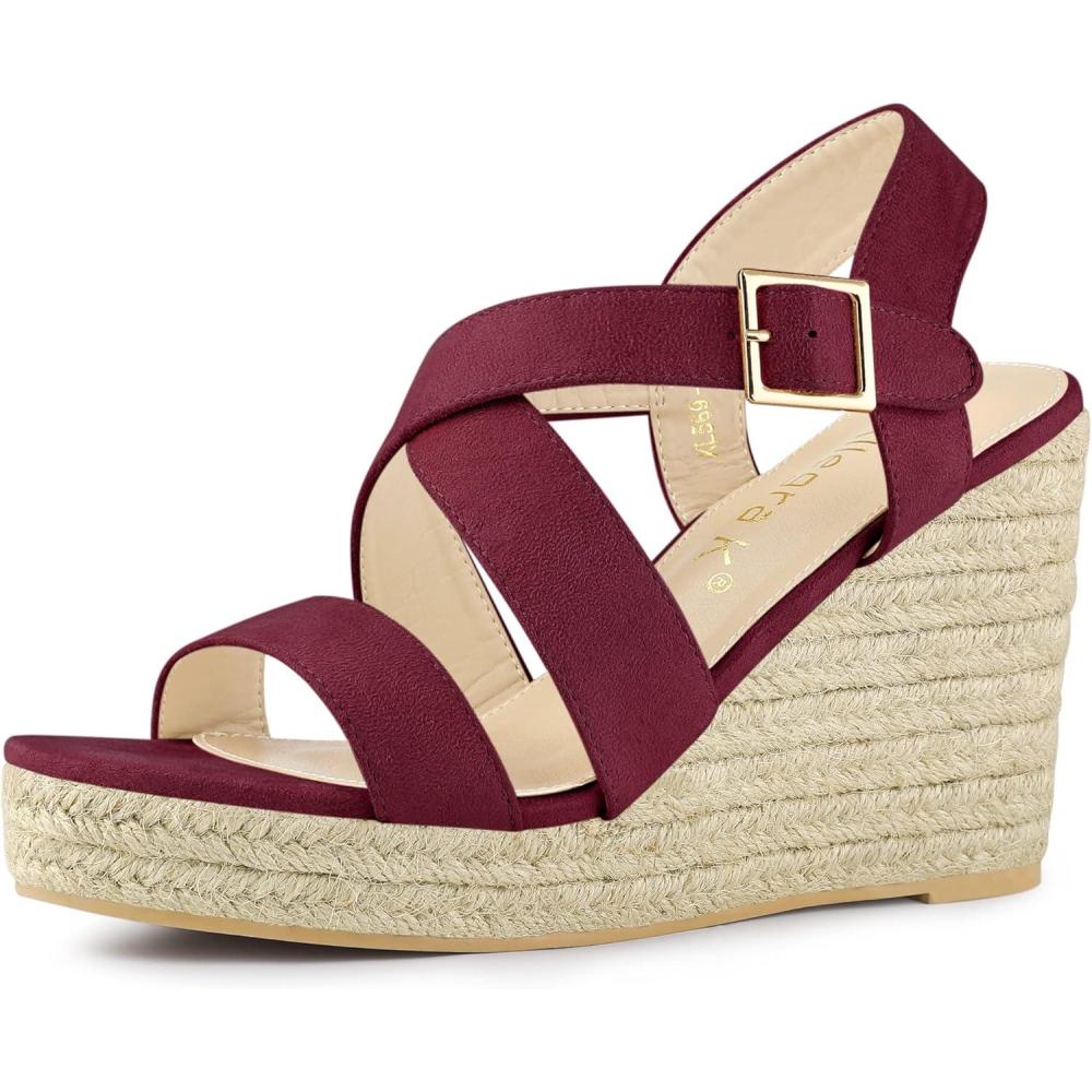 imageAllegra K Womens Espadrilles Platform Slingback Burgundy Wedges Sandals 10 M US