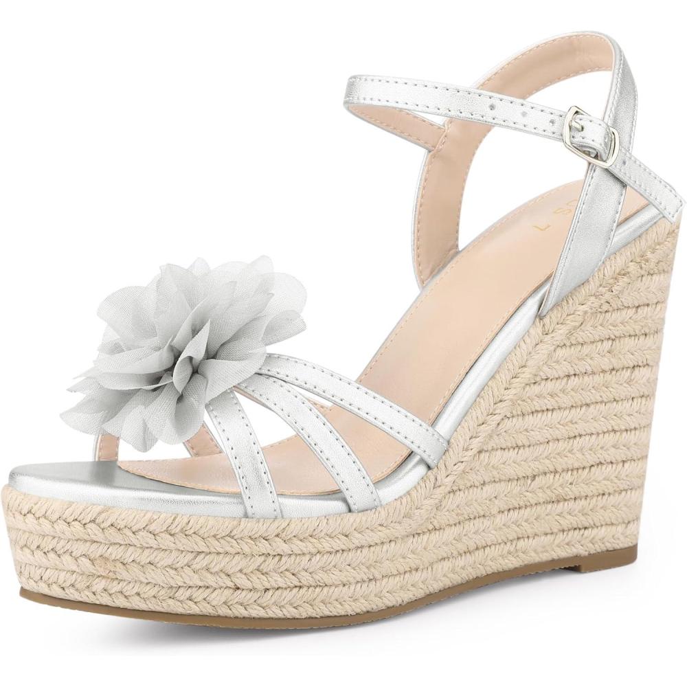 imageAllegra K Womens Flower Platform Espadrilles Wedge Heel SandalsSilver