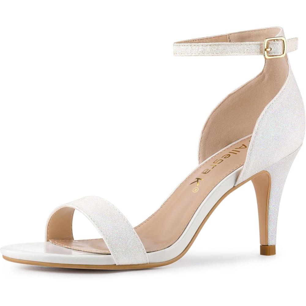 imageAllegra K Womens Glitter Ankle Strap Stiletto Heel SandalsWhite