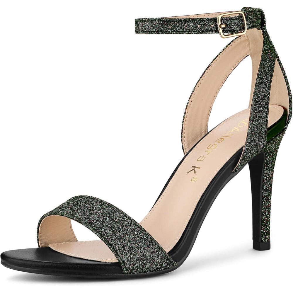 imageAllegra K Womens Glitter Ankle Strap Stiletto High Heel SandalsColorful Black