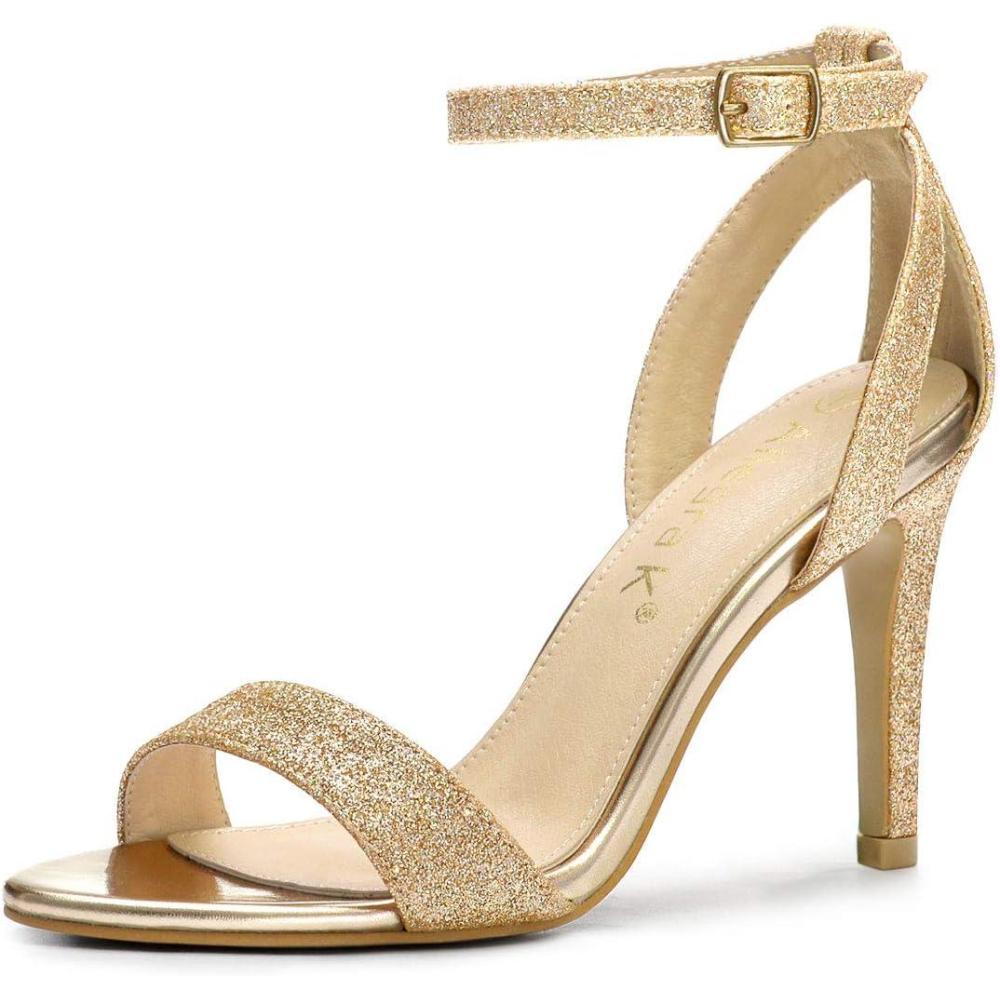 imageAllegra K Womens Glitter Ankle Strap Stiletto High Heel SandalsGold
