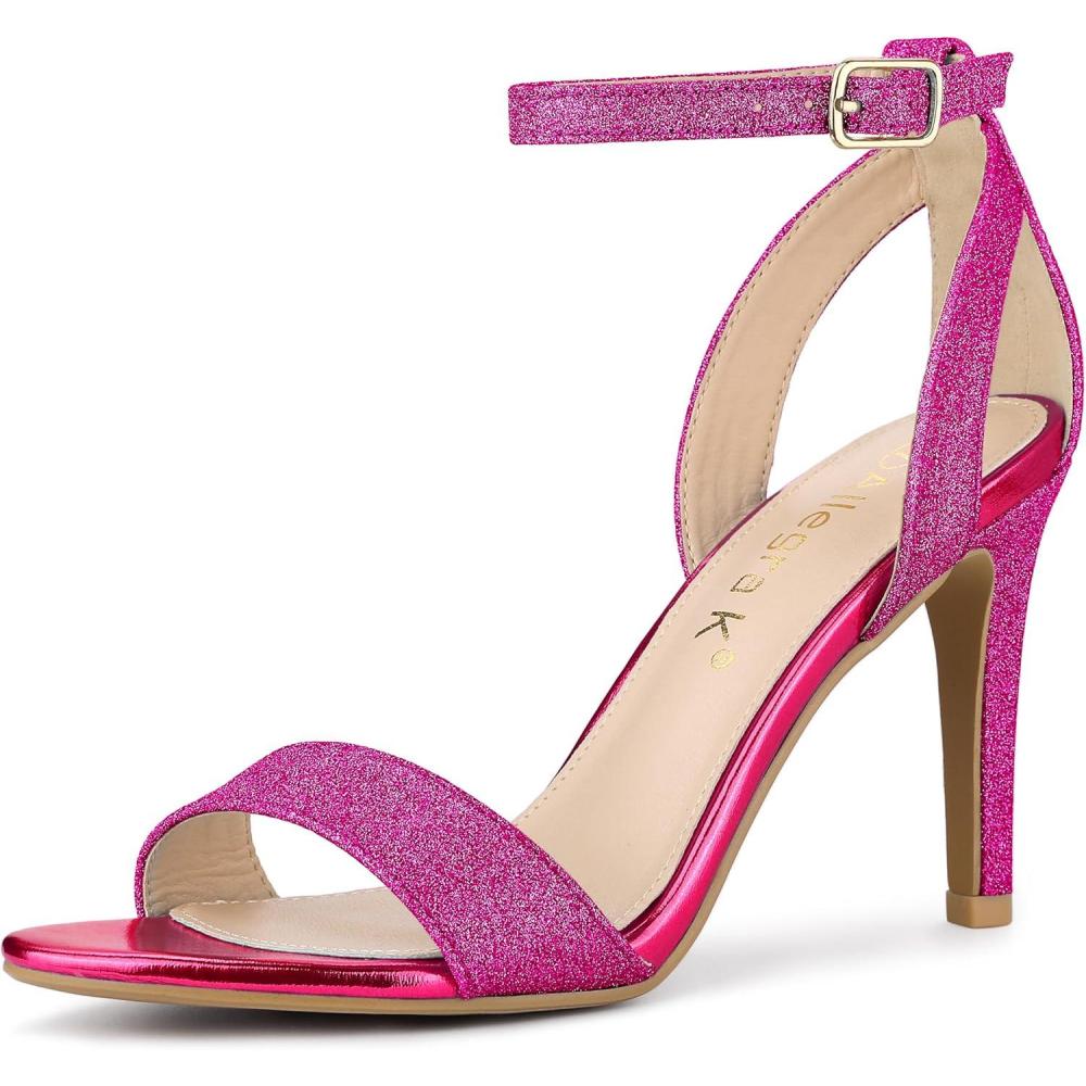 imageAllegra K Womens Glitter Ankle Strap Stiletto High Heel SandalsHot Pink