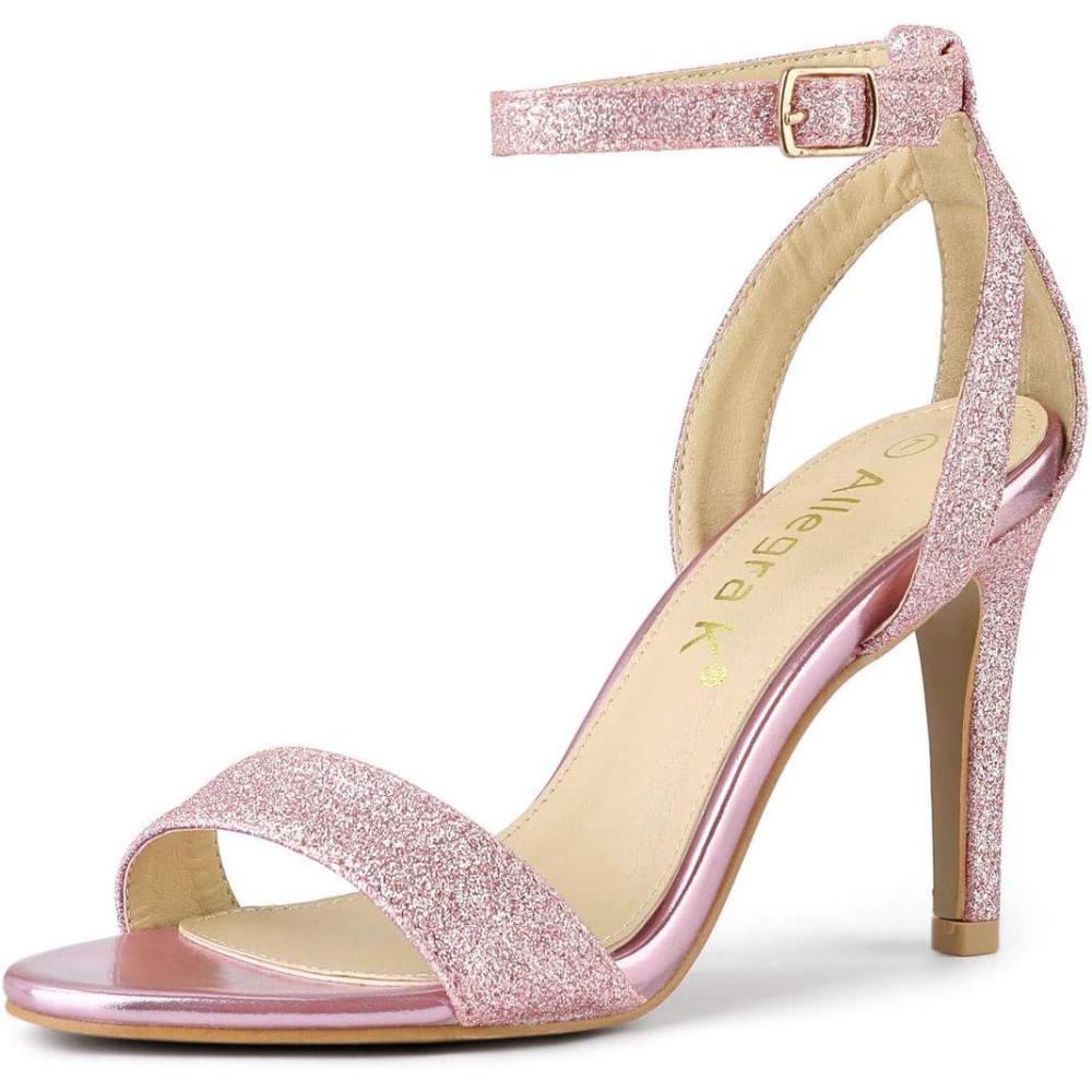imageAllegra K Womens Glitter Ankle Strap Stiletto High Heel SandalsPink