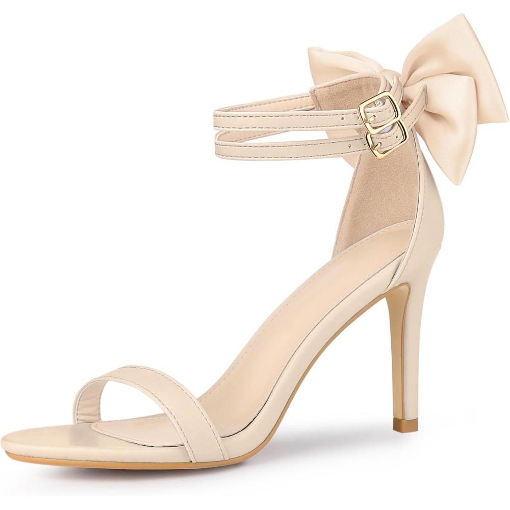 imageAllegra K Womens Heel with Bow Back Open Toe Stilettos Heels SandalsBeige