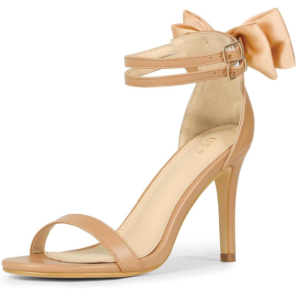 imageAllegra K Womens Heel with Bow Back Open Toe Stilettos Heels SandalsNude