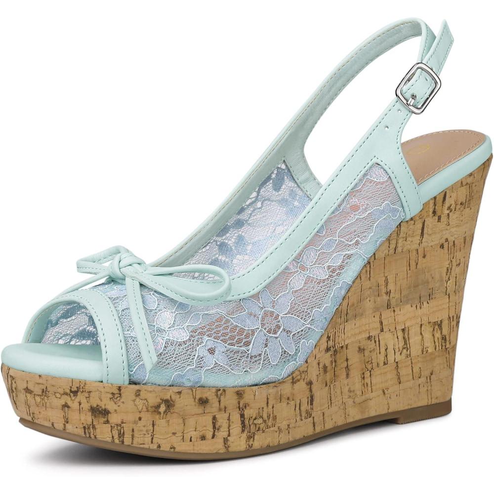 imageAllegra K Womens Lace Platform Wedges Wedge Heel SandalsLight Blue