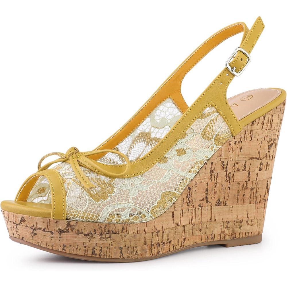 imageAllegra K Womens Lace Platform Wedges Wedge Heel SandalsMustard Yellow