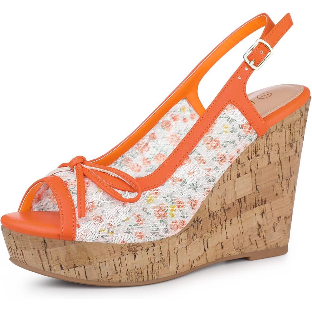 imageAllegra K Womens Lace Platform Wedges Wedge Heel SandalsOrange Flower