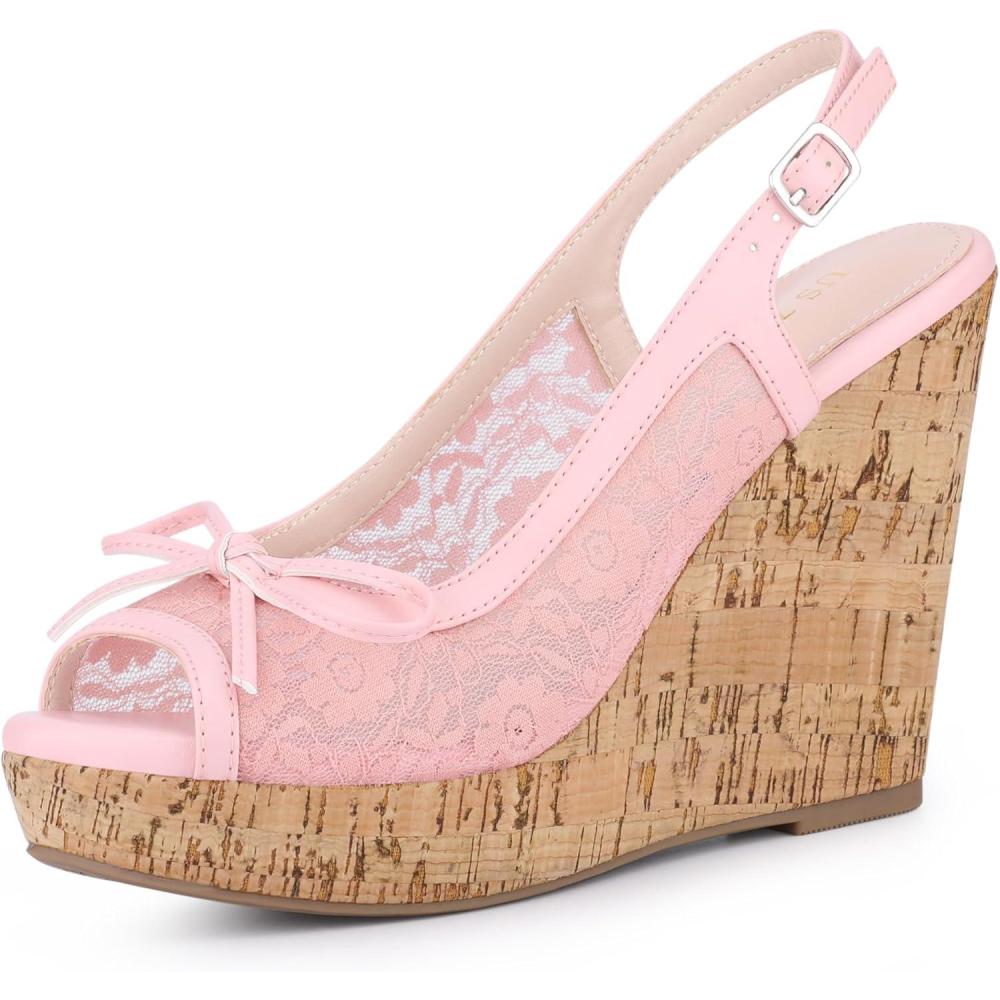 imageAllegra K Womens Lace Platform Wedges Wedge Heel SandalsPink