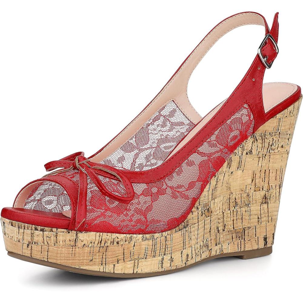 imageAllegra K Womens Lace Platform Wedges Wedge Heel SandalsRed