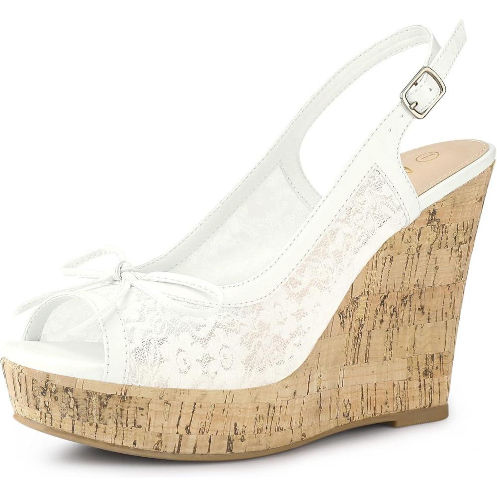 imageAllegra K Womens Lace Platform Wedges Wedge Heel SandalsWhite