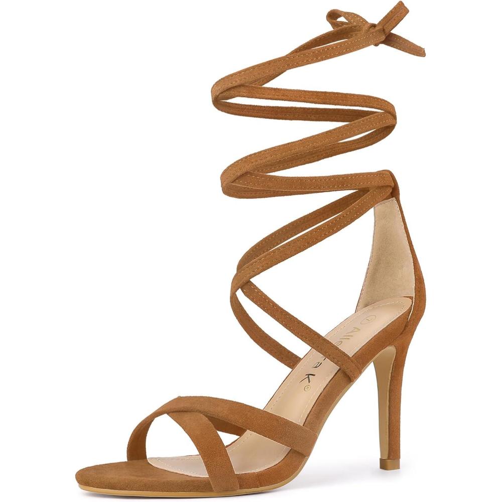 imageAllegra K Womens Lace Up Heels Stiletto High Heel SandalsBrown