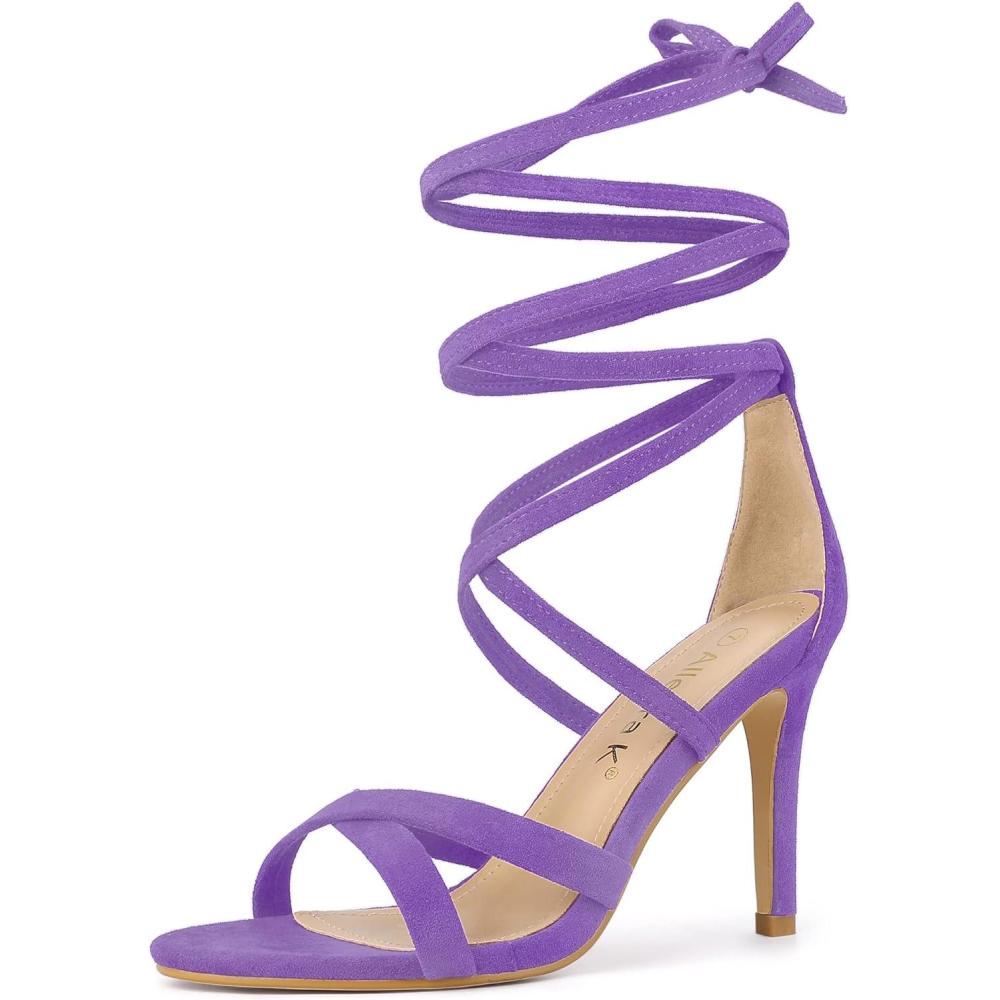 imageAllegra K Womens Lace Up Heels Stiletto High Heel SandalsPurple