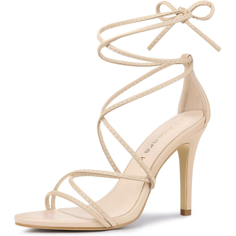 imageAllegra K Womens Lace Up Heels Strappy Stiletto Heel SandalsBeige
