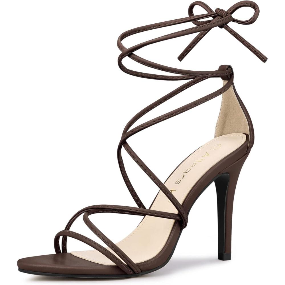 imageAllegra K Womens Lace Up Heels Strappy Stiletto Heel SandalsCoffee