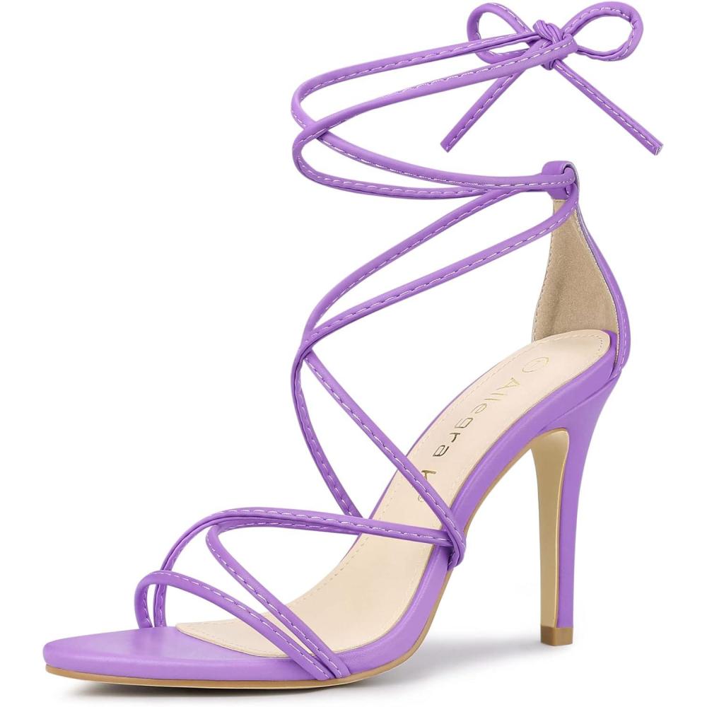 imageAllegra K Womens Lace Up Heels Strappy Stiletto Heel SandalsLavender