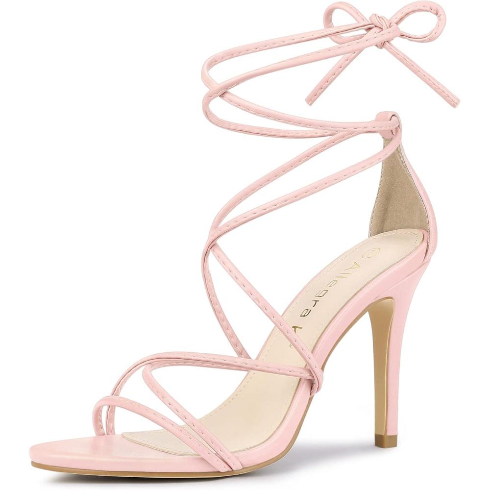 imageAllegra K Womens Lace Up Heels Strappy Stiletto Heel SandalsPink