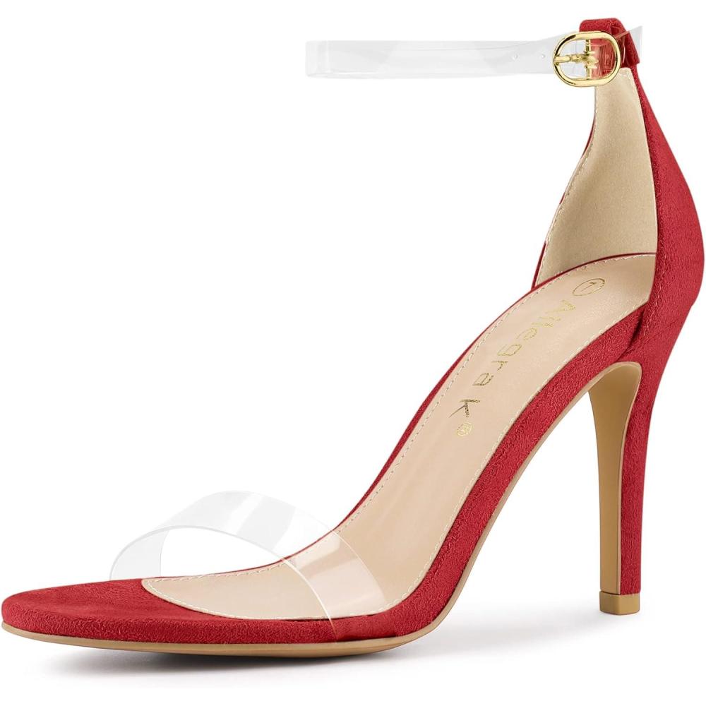 imageAllegra K Womens Open Toe Clear Ankle Strap Stiletto Heel SandalsRed