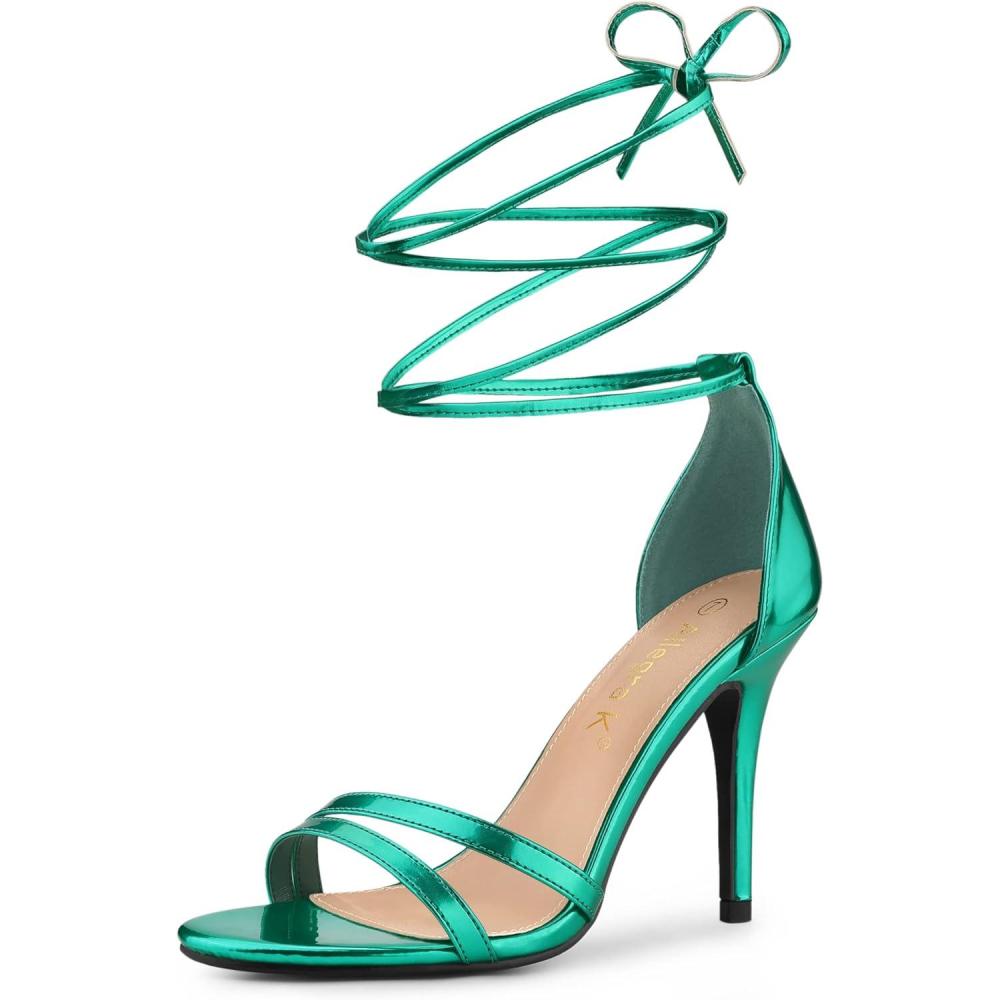 imageAllegra K Womens Open Toe Lace Up Stiletto Heels SandalsGreen