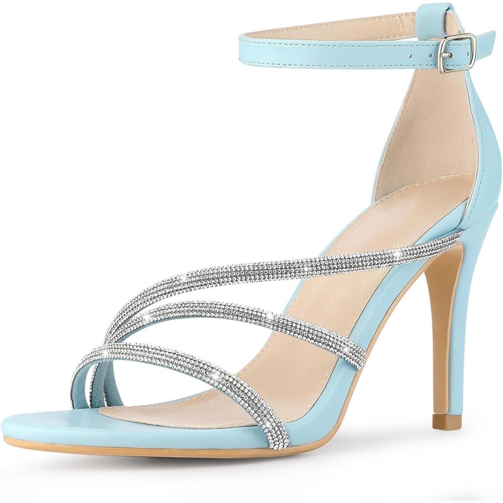 imageAllegra K Womens Open Toe Rhinestone Strappy Stiletto Heels SandalsLight Blue