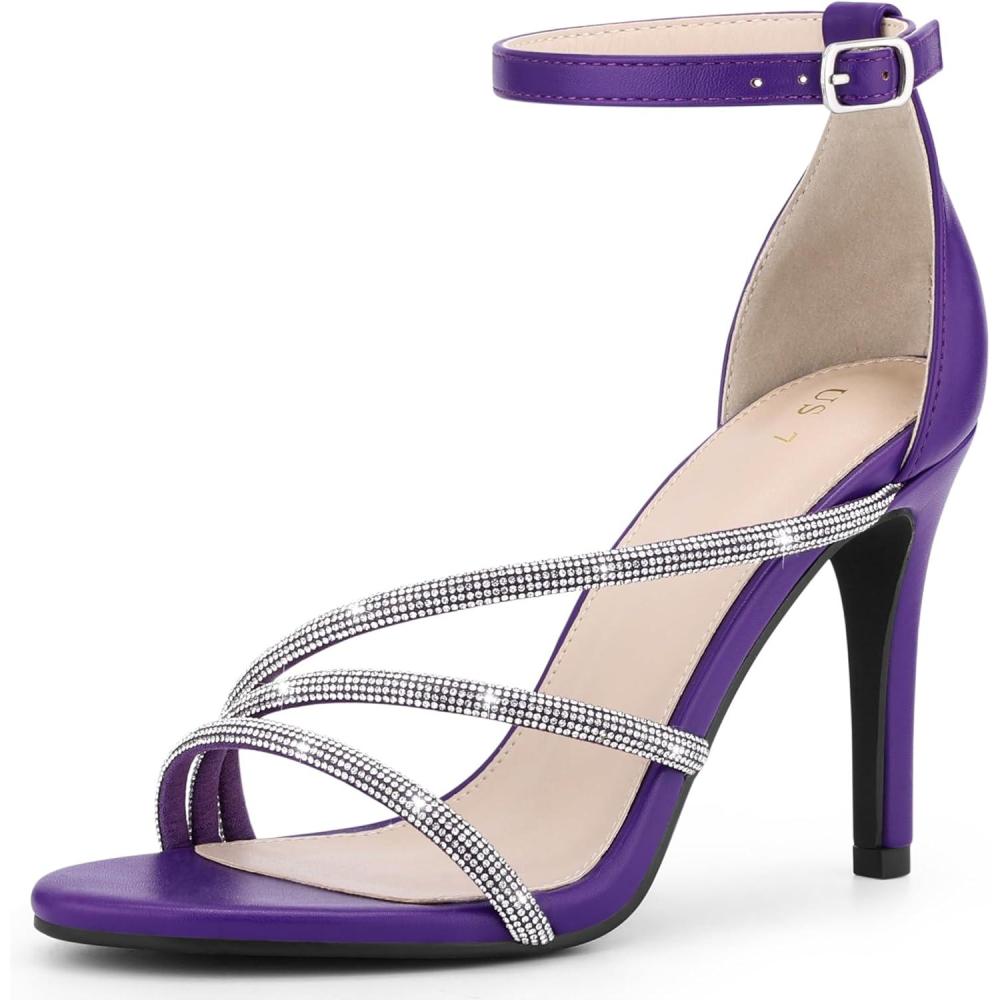 imageAllegra K Womens Open Toe Rhinestone Strappy Stiletto Heels SandalsPurple