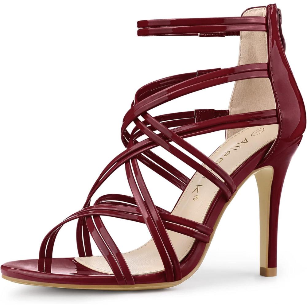imageAllegra K Womens Open Toe Strappy Stiletto Heel Lace Up SandalsBurgundy
