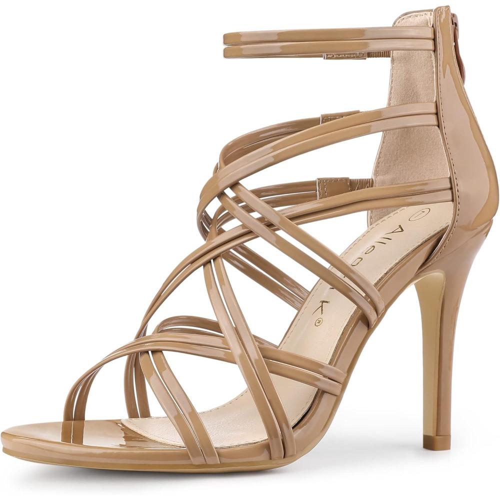 imageAllegra K Womens Open Toe Strappy Stiletto Heel Lace Up SandalsNude