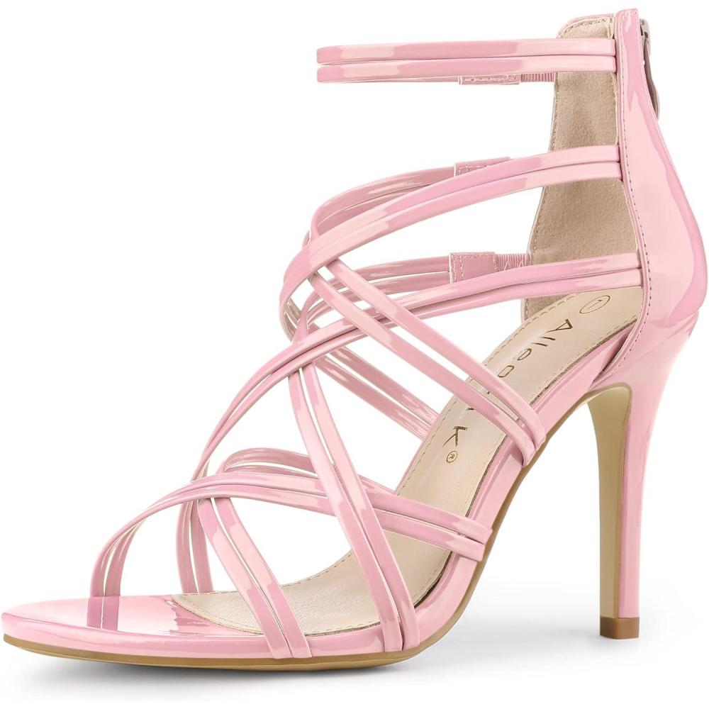 imageAllegra K Womens Open Toe Strappy Stiletto Heel Lace Up SandalsPink