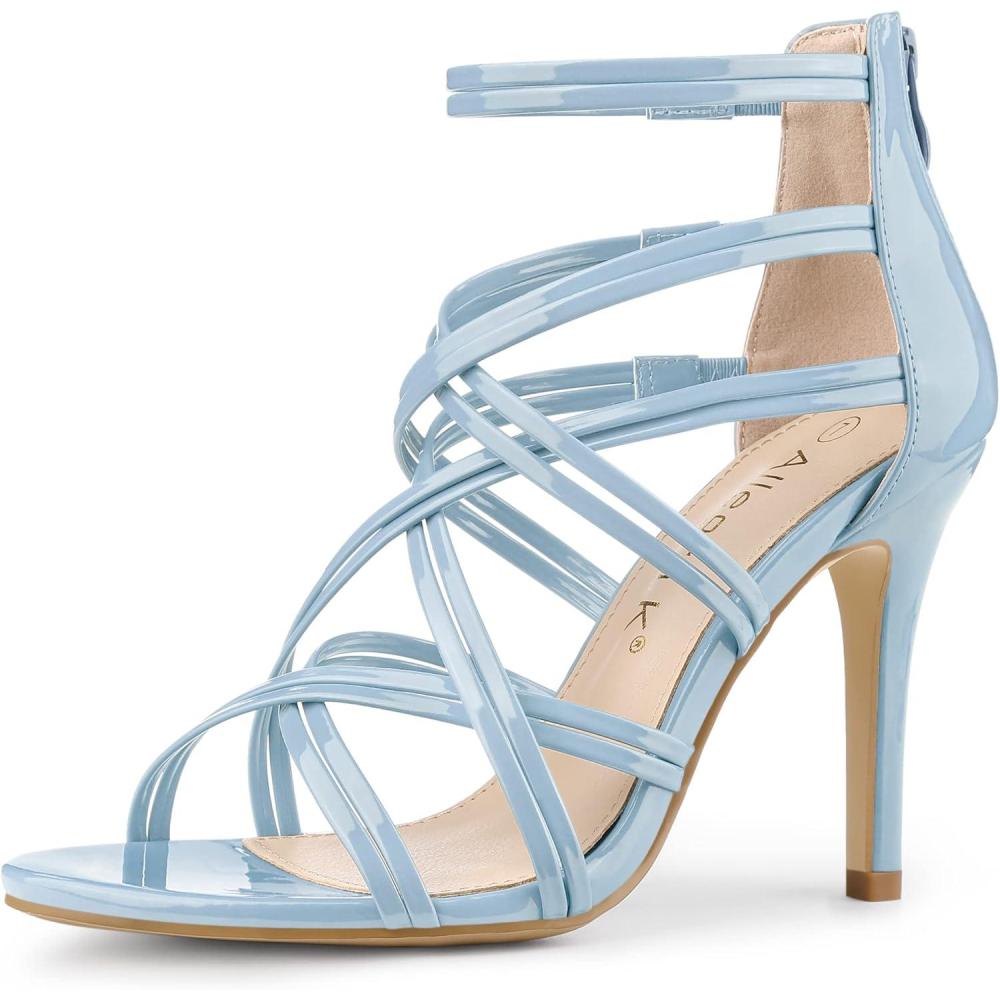 imageAllegra K Womens Open Toe Strappy Stiletto Heel Lace Up SandalsSky Blue