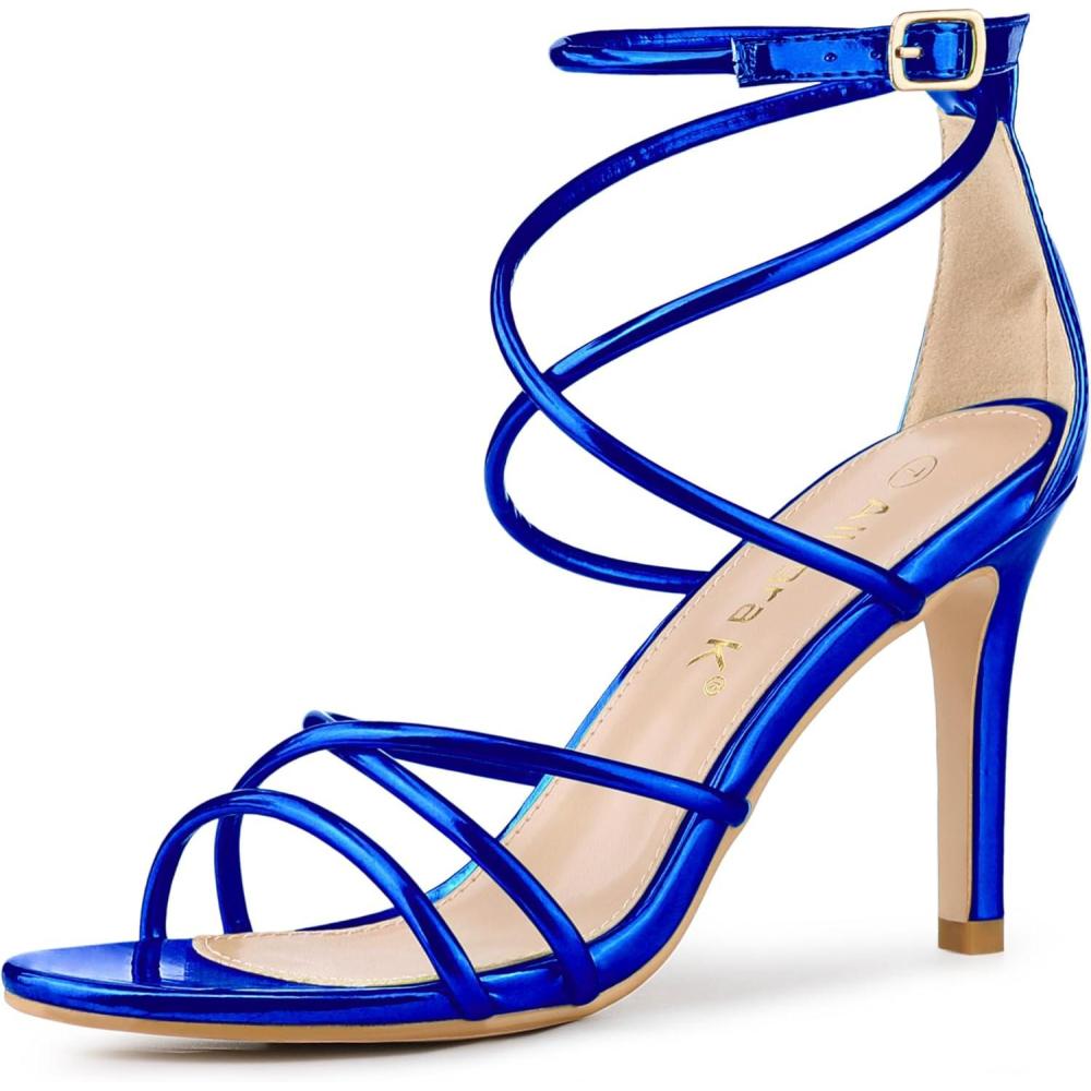 imageAllegra K Womens Open Toe Strappy Straps Stiletto Heel Royal Blue Sandals 7 M US