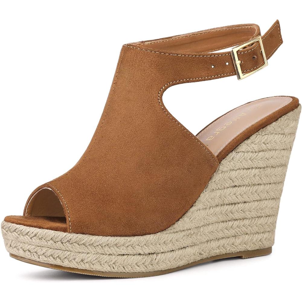 imageAllegra K Womens Peep Toe Slingback Platform Espadrilles Wedge SandalsBrown