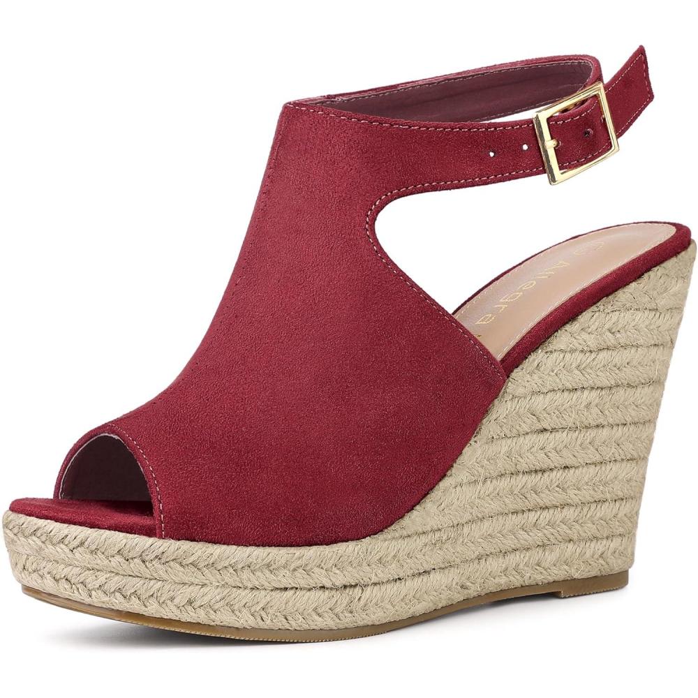 imageAllegra K Womens Peep Toe Slingback Platform Espadrilles Wedge SandalsBurgundy