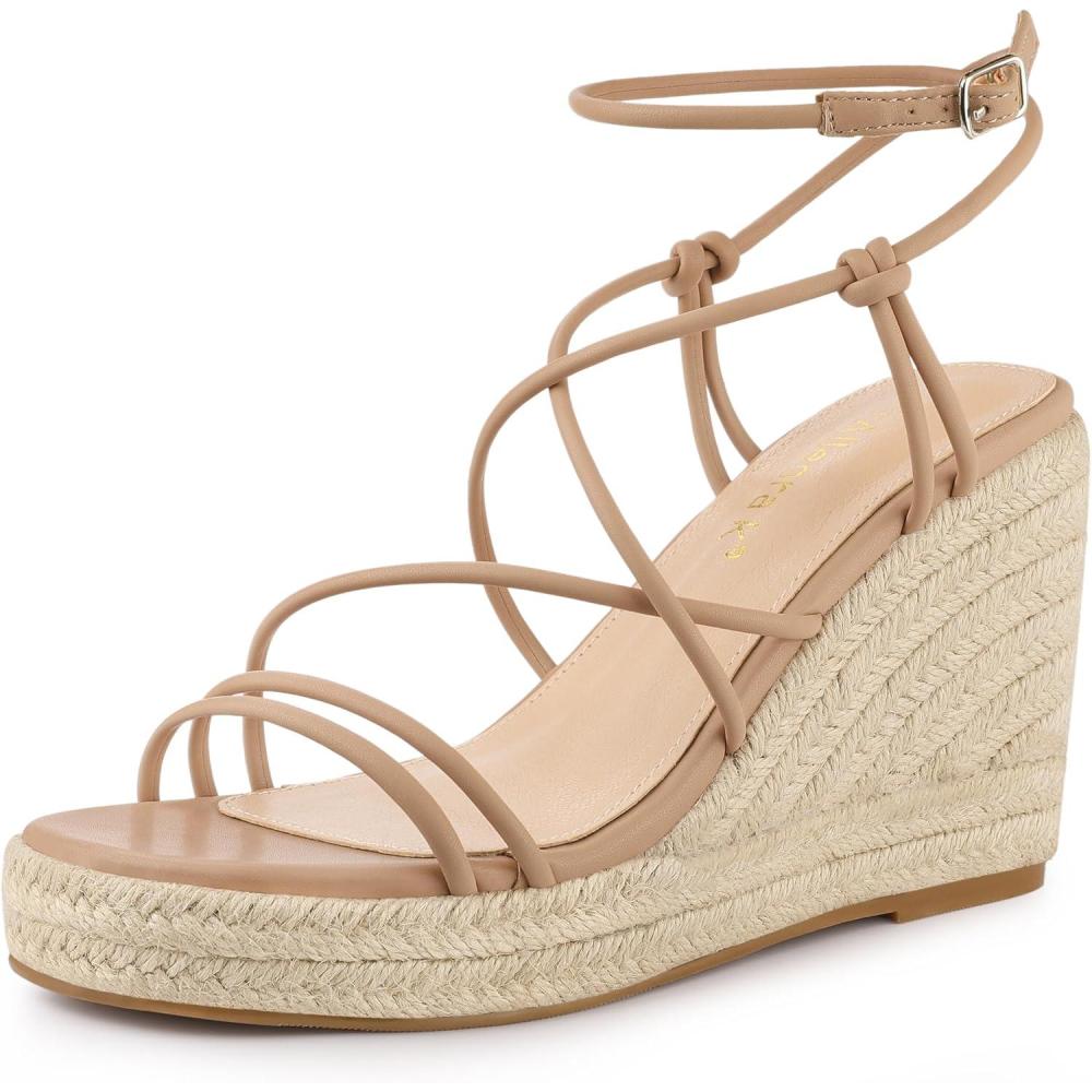imageAllegra K Womens Platform Espadrille Wedge Heel Slingback Strappy SandalsNude