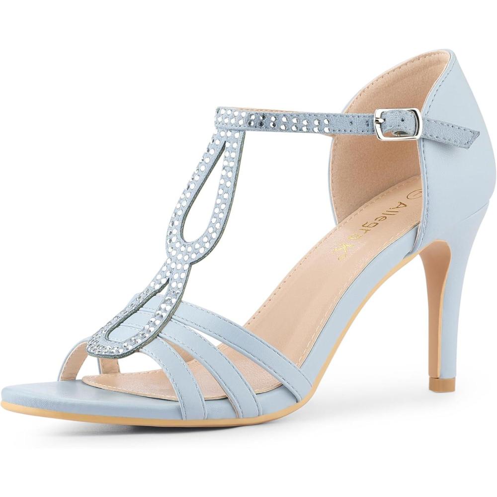 imageAllegra K Womens Rhinestone Ankle Strap Open Toe Stiletto Heels SandalsSky Blue