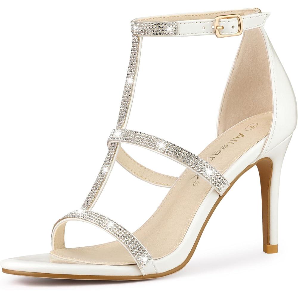imageAllegra K Womens Rhinestone Ankle Strap Stiletto High Heel SandalsWhite