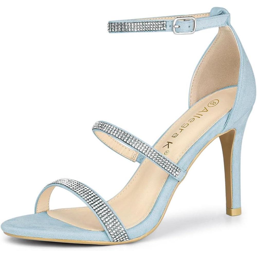 imageAllegra K Womens Rhinestone Ankle Strap Stiletto High Heels SandalsSky Blue