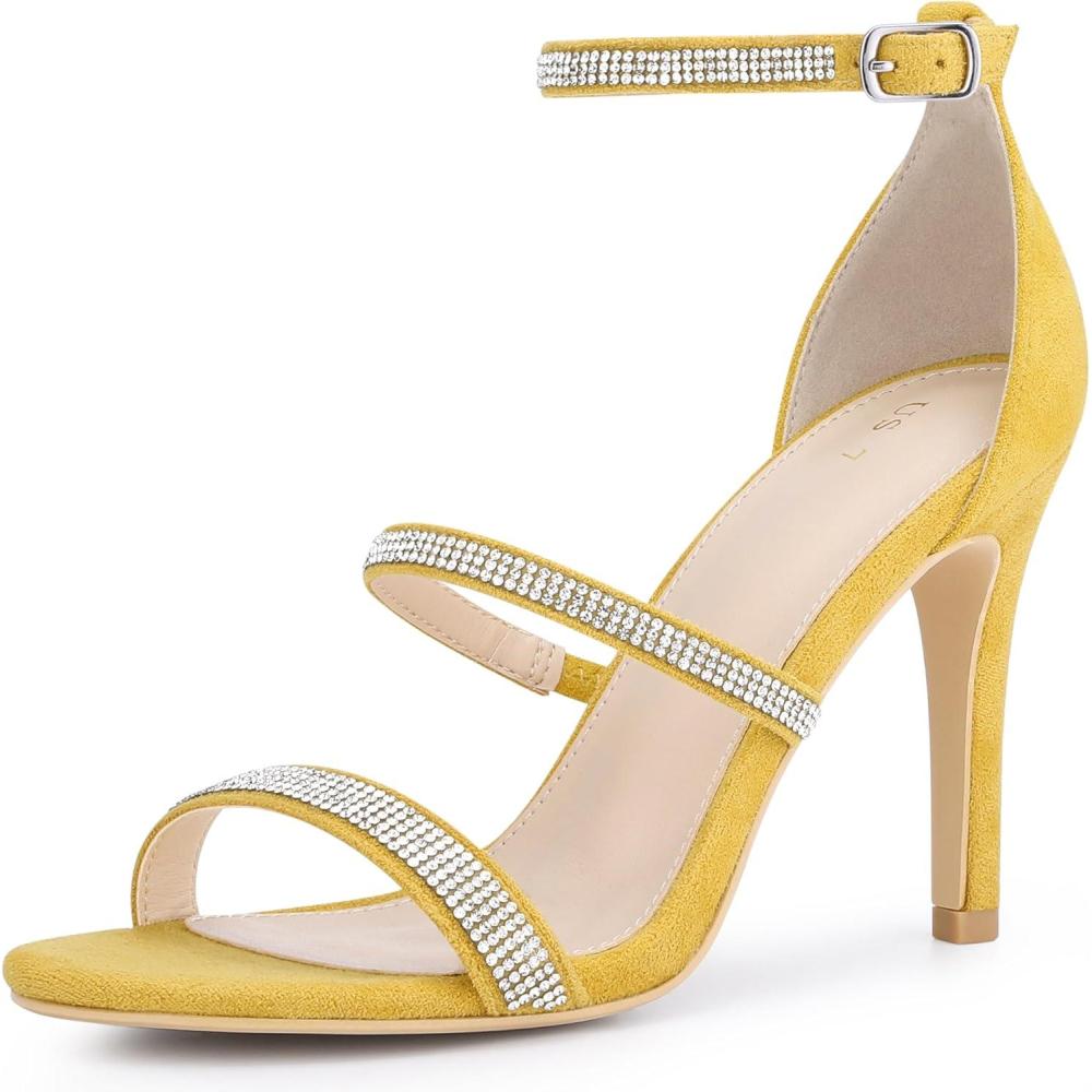 imageAllegra K Womens Rhinestone Ankle Strap Stiletto High Heels SandalsYellow